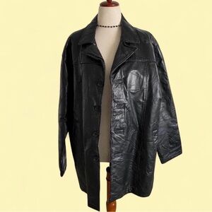 Black Leather Button-Up Jacket